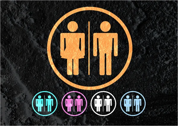 Toilet pictogram en pictogram man vrouw teken op cement muur textur — Stockfoto