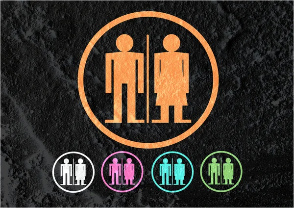 Ikona toalety i piktogram człowiek kobieta znak na tekstury ścian cementu — Zdjęcie stockowe