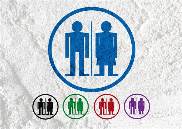Toaletu ikonu a piktogram muž žena přihlášení cementu stěny textur — Stock fotografie