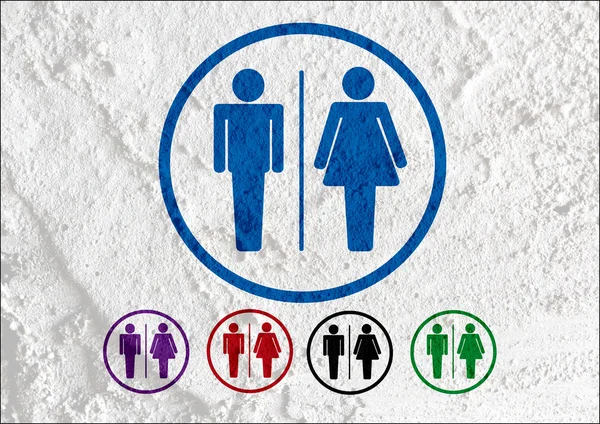 Знак уборной и пиктограмма Мужчина Женщина Знак на стене цемента текстура — стоковое фото