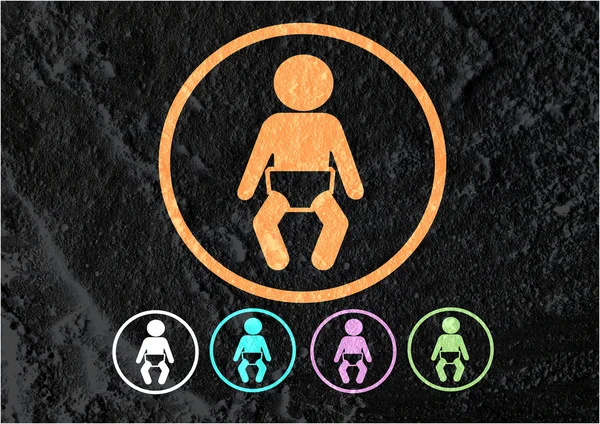 Piktogram baby ikoner logga på cement vägg textur bakgrund desi — Stockfoto