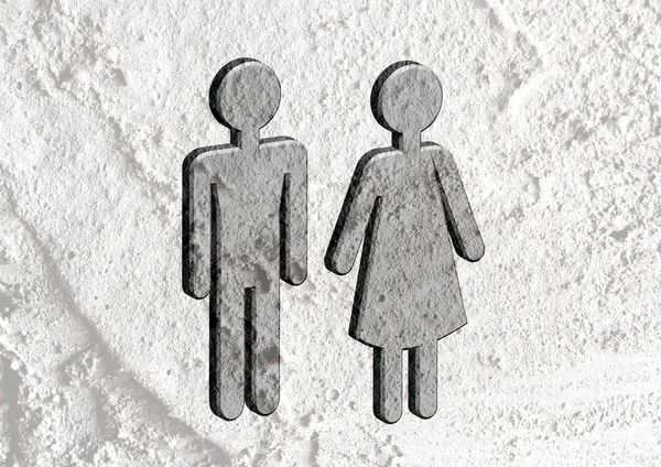 Toilet pictogram en pictogram man vrouw teken op cement muur textur — Stockfoto