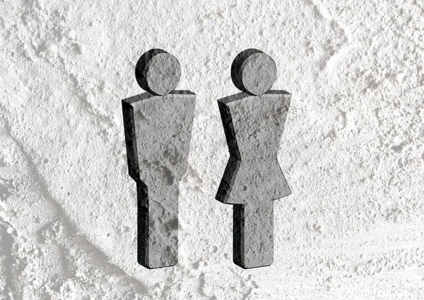 Toilet pictogram en pictogram man vrouw teken op cement muur textur — Stockfoto