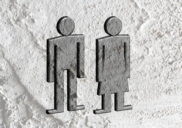 Toilet pictogram en pictogram man vrouw teken op cement muur textur — Stockfoto