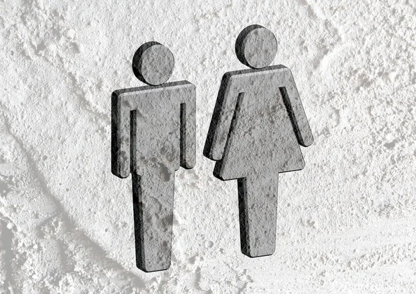 Toiletten-Ikone und Piktogramm Mann Frau Zeichen auf Zementwand Textur — Stockfoto