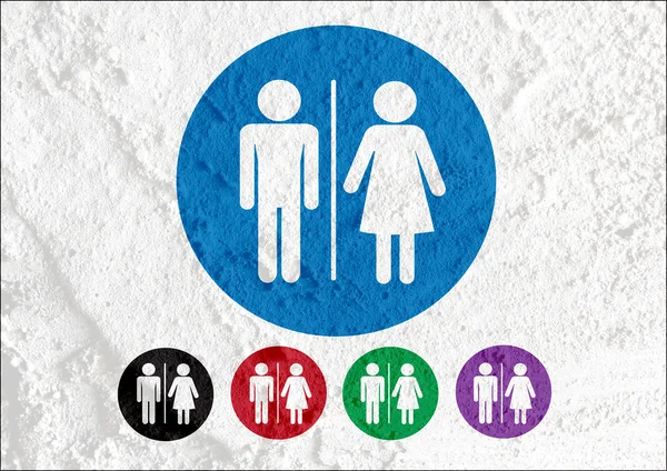 Ikona toalety i piktogram człowiek kobieta znak na tekstury ścian cementu — Zdjęcie stockowe