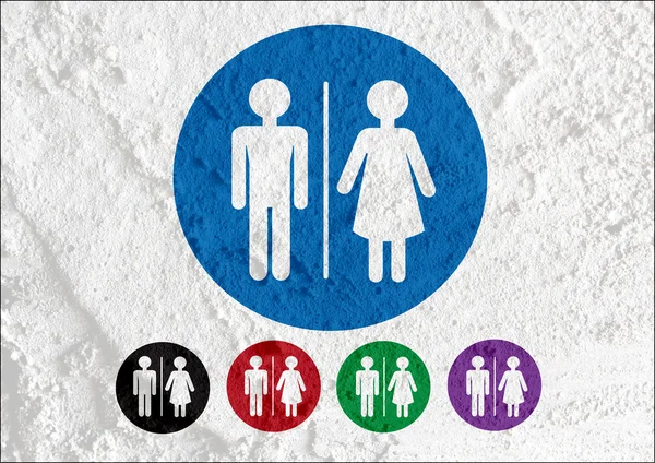 Знак уборной и пиктограмма Мужчина Женщина Знак на стене цемента текстура — стоковое фото