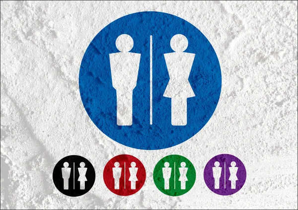 Toaletu ikonu a piktogram muž žena přihlášení cementu stěny textur — Stock fotografie