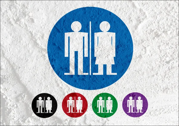 Toilet pictogram en pictogram man vrouw teken op cement muur textur — Stockfoto