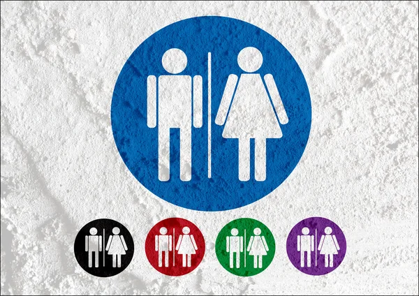 Toilet pictogram en pictogram man vrouw teken op cement muur textur — Stockfoto