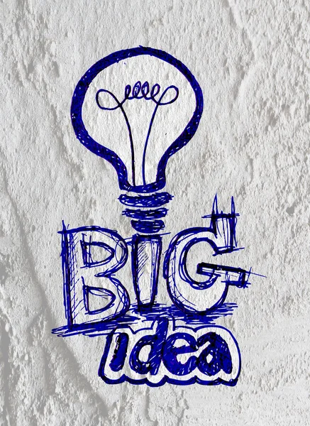 Idea Icono de bombilla en pared de cemento textura fondo diseño — Foto de Stock