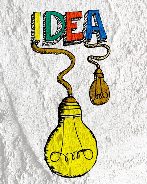 Idea Icono de bombilla en pared de cemento textura fondo diseño — Foto de Stock