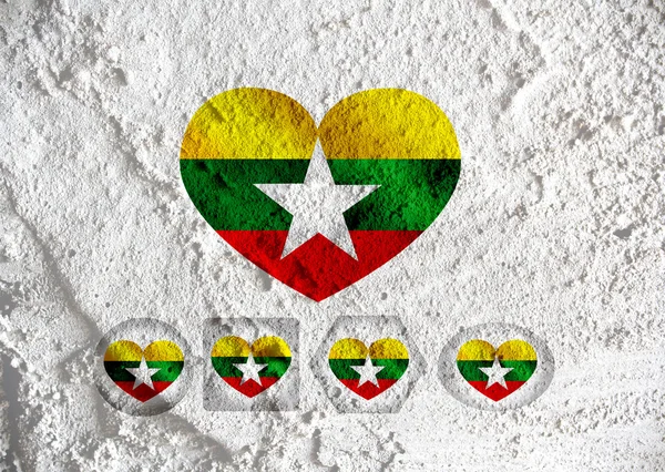 Związek myanmar flagi lub Birma flaga tematów projektu pomysł na ścianie t — Zdjęcie stockowe