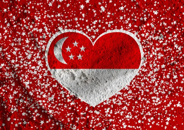 Flaga narodowa Singapur tematy pomysł projektu na ścianie tekstura ba — Zdjęcie stockowe