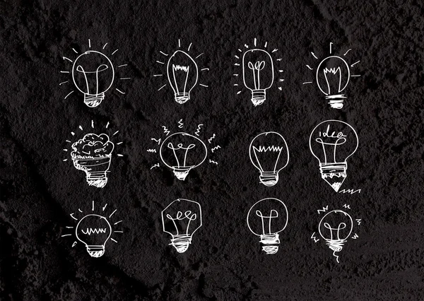 Idea Light bulb icon on wall texture background design — Stock Photo, Image