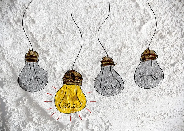 Idea Icona della lampadina sulla trama della parete disegno di sfondo — Foto Stock