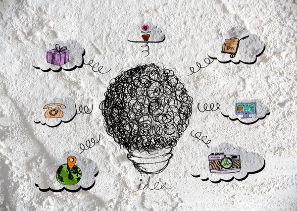 벽 질감 배경 디자인에 아이디어 전구 아이콘 — 스톡 사진