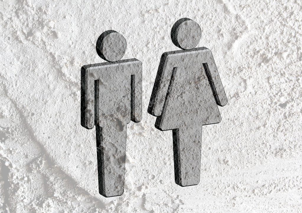 Restroom icon and Pictogram Man Woman Sign on Cement wall textur