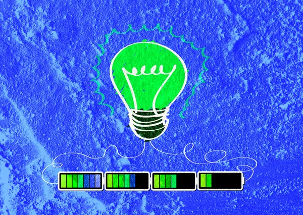 Glühbirne mit Ladebatterie-Power-Idee auf der Wandstruktur zurück — Stockfoto