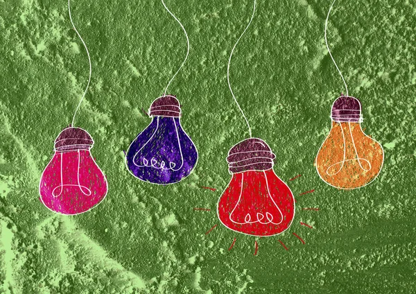 Idea Icona della lampadina sulla trama della parete disegno di sfondo — Foto Stock