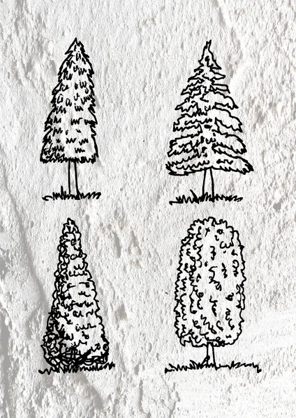 壁のテクスチャの背景 d でシルエットの葉を持つ木 — ストック写真