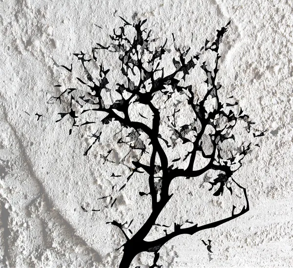 Arbres avec des feuilles en silhouettes sur fond de texture murale d — Photo