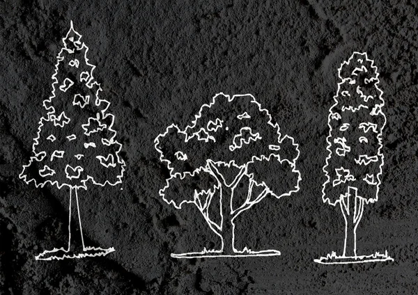 Деревья с листьями в силуэтах на фоне настенной текстуры d — стоковое фото