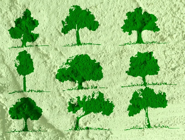 Δέντρα με τα φύλλα σε σιλουέτες σε τοίχο υφή φόντο δ — Φωτογραφία Αρχείου