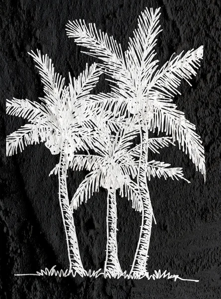 Ilustracje sylwetki drzew palmowych liści na ściany te — Zdjęcie stockowe