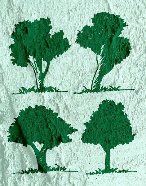 Trees with leaves  in silhouettes  on wall texture background d — Stock Photo, Image