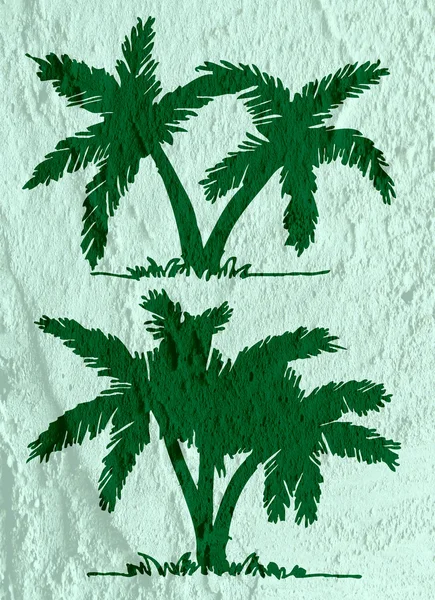 Çizimler siluet ve palmiye ağaçlarının yaprakları ile duvar te — Stok fotoğraf