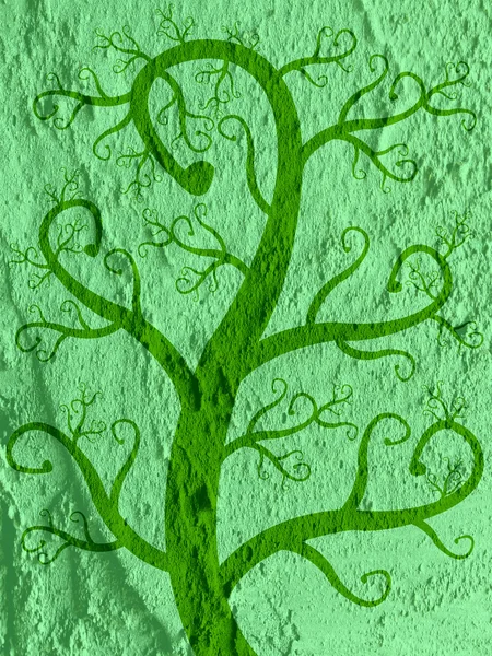 Illustrationerna stiliserade träd med blad på väggen textur bakgrunds — Stockfoto