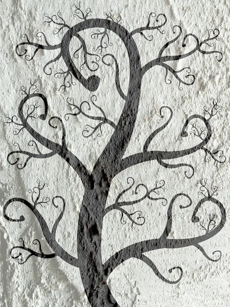 Illustrations  Stylized tree with leaves  on wall texture backgr — Stock Photo, Image