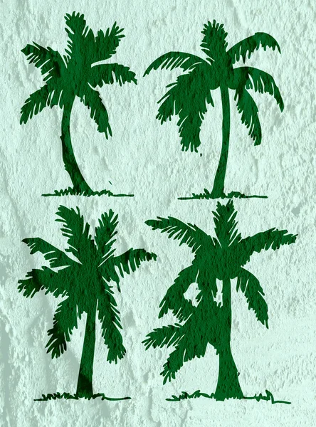 Illustrations silhouette of  palm trees  with leaves  on wall te — Stock Photo, Image