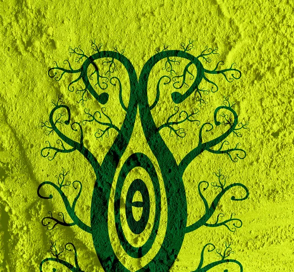 Illustrazioni Albero stilizzato con foglie su parete texture backgr — Foto Stock