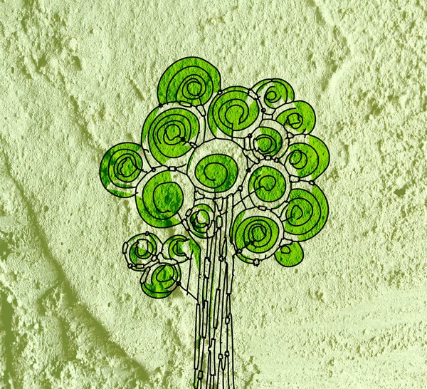 Деревья с листьями в силуэтах на стене текстуры фона де — стоковое фото