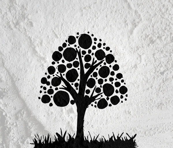 Trees with leaves  in silhouettes  on wall texture background de — Stock Photo, Image