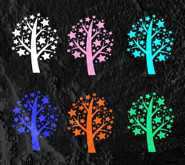 Trees with leaves in silhouettes — Stock Photo, Image