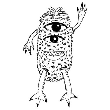 El çizimi Canavar şirin çizgi film karalama işareti tasarımı