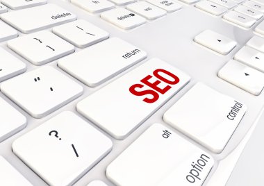 seo kelime beyaz parlak klavyede yazılmış