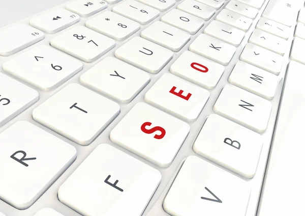 SEO kavramı - beyaz parlak klavyede yazılmış kelime
