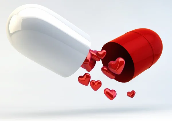 Multiple Hearts inside Capsule Pill - Love Medicine — Stock Photo, Image