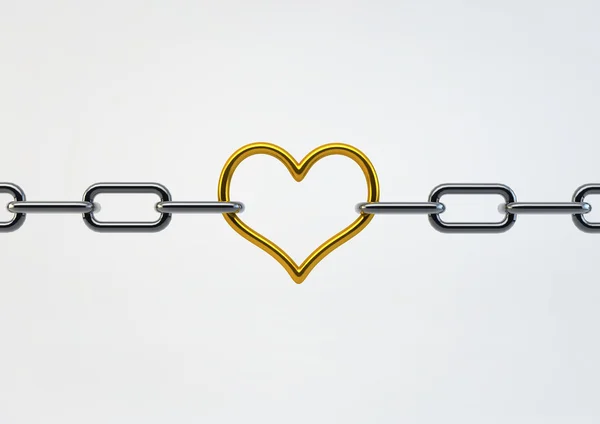 San Valentín en forma de corazón de metal entre cadenas de celebración de eslabones togeth — Foto de Stock