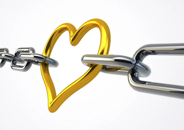 Coração dos Namorados em forma de metal entre correntes segurando links togeth — Fotografia de Stock