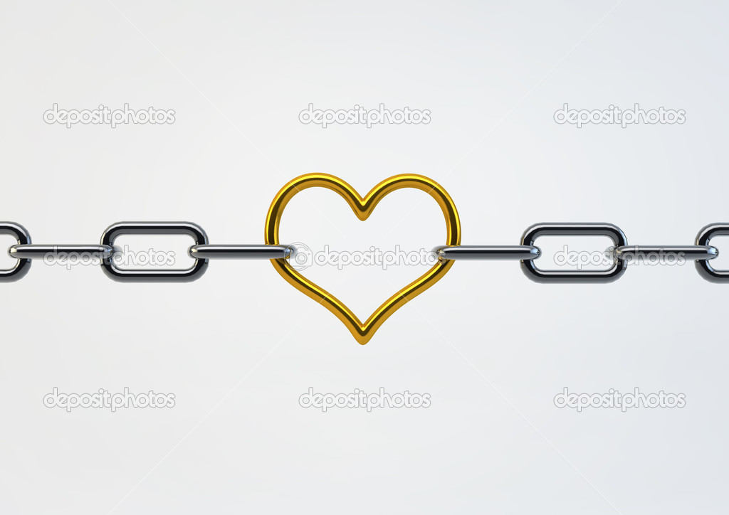 Valentine Heart Shaped Metal between chains holding links togeth