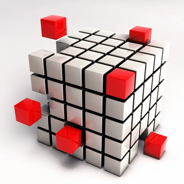 Abstract Cube Illustration - Red Cubes Separating from Single Cu — Stock Photo, Image