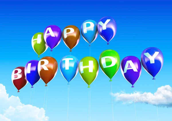 Colorful Happy Birthday Balloons on Blue Sky Illustration — Stock Photo, Image