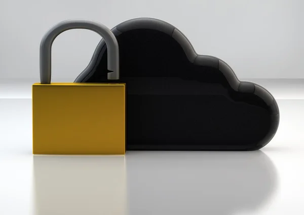 Cloud Technology Safety Concept with Cloud Sign and Golden Padlo — Stock Photo, Image