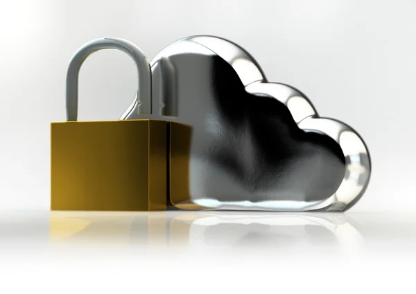 Концепция безопасности облачных технологий с облачным знаком и замком — стоковое фото
