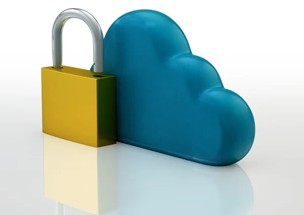 Cloud Technology Safety Concept with Cloud Sign and Padlock — Stock Photo, Image
